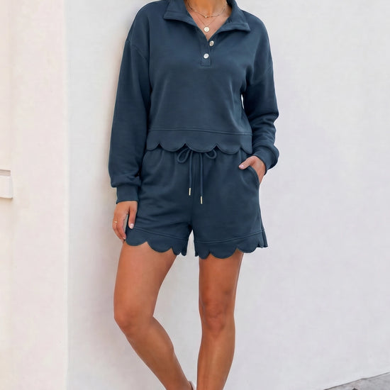 Crop Tops With Shorts Ruffle Trim Solid Sets - Fisoew