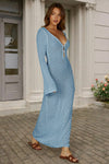 Fisoew Women's Navy Blue Long Sleeve Sexy Bodycon Summer Knit Dresses - Fisoew