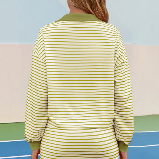 Womens Light Green Striped 2 Piece Outfits Fisoew - Fisoew