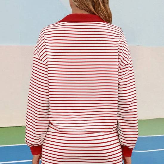 Womens Red Striped 2 Piece Outfits Fisoew - Fisoew