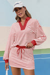 Womens Red Striped 2 Piece Outfits Fisoew - Fisoew