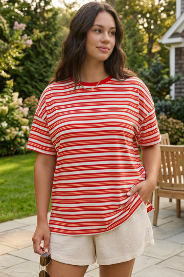 Crew Neck Striped Short Sleeve T-Shirts