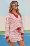 Womens Red Striped 2 Piece Outfits Fisoew - Fisoew