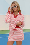 Womens Red Striped 2 Piece Outfits Fisoew - Fisoew
