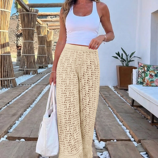 Fisoew Women's Apricot Crochet Cover Up Pants - Fisoew