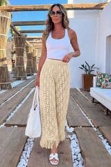 Fisoew Women's Apricot Crochet Cover Up Pants