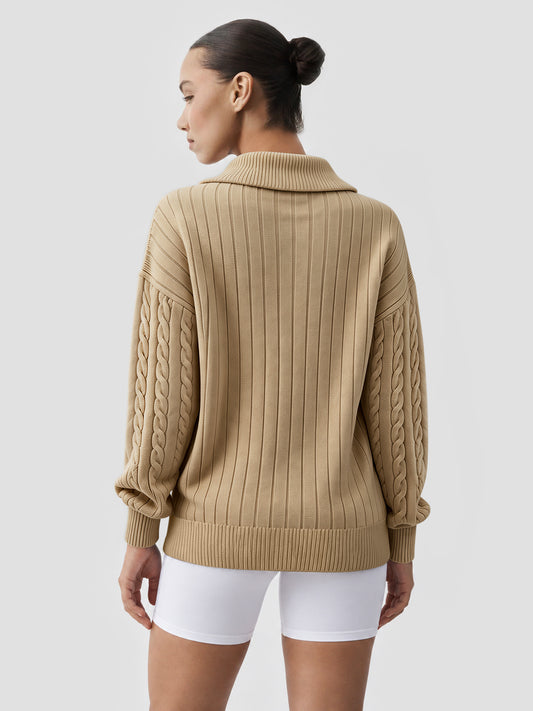 Quarter Zip Ribbed Cable Knit Pullovers
