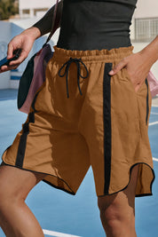 Fisoew Women's Camel Baggy Cargo Workout Running Athletic Yoga Shorts - Fisoew