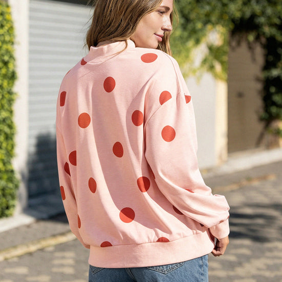 Mock Neck Long Sleeve Polka Dot Sweatshirts - Fisoew