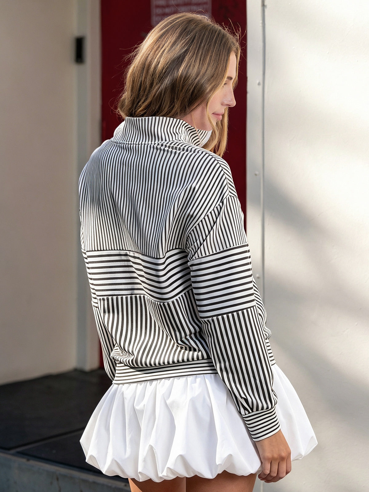 Striped Half Zip Sweatshirts - Fisoew