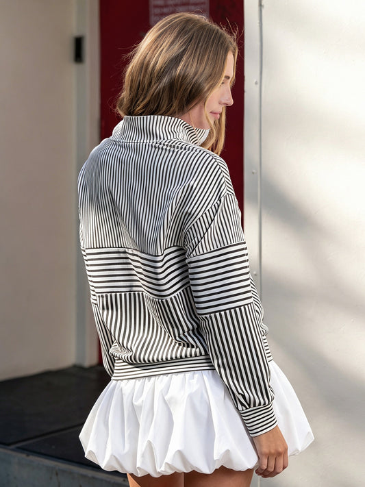 Striped Half Zip Sweatshirts - Fisoew
