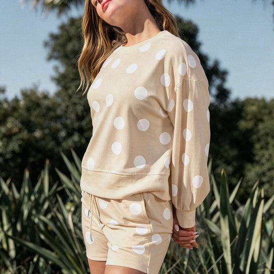 Polka Dot Sweatshirts With Short Sets - Fisoew