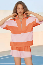 Womens Orange 2 Piece Outfits Striped Sets Fisoew - Fisoew