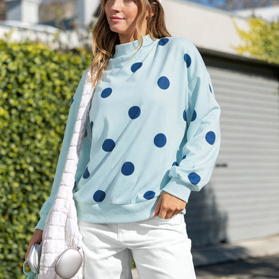 Mock Neck Long Sleeve Polka Dot Sweatshirts - Fisoew