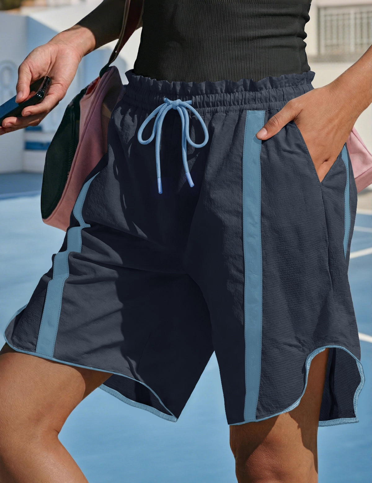 Fisoew Women's Navy Baggy Cargo Workout Running Athletic Yoga Shorts - Fisoew