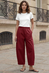 Fisoew Women's Brick Red Wide Leg Barrel Pants