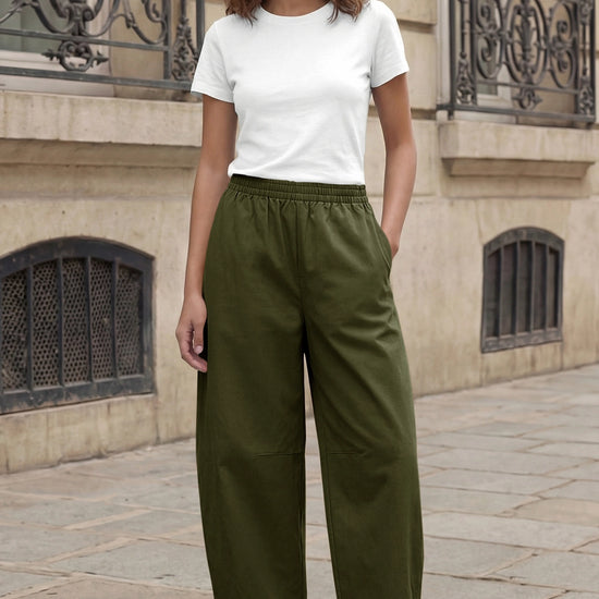 Fisoew Women's Army Green Wide Leg Barrel Pants - Fisoew