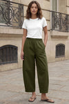 Fisoew Women's Army Green Wide Leg Barrel Pants - Fisoew