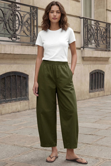 Fisoew Women's Army Green Wide Leg Barrel Pants - Fisoew