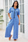 Womens Blue Casual Wide Leg Jumpsuit with Pockets Fisoew - Fisoew
