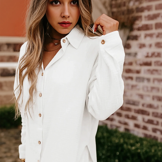 Womens White Casual Button Down Long Sleeve Jumpsuit Fisoew - Fisoew