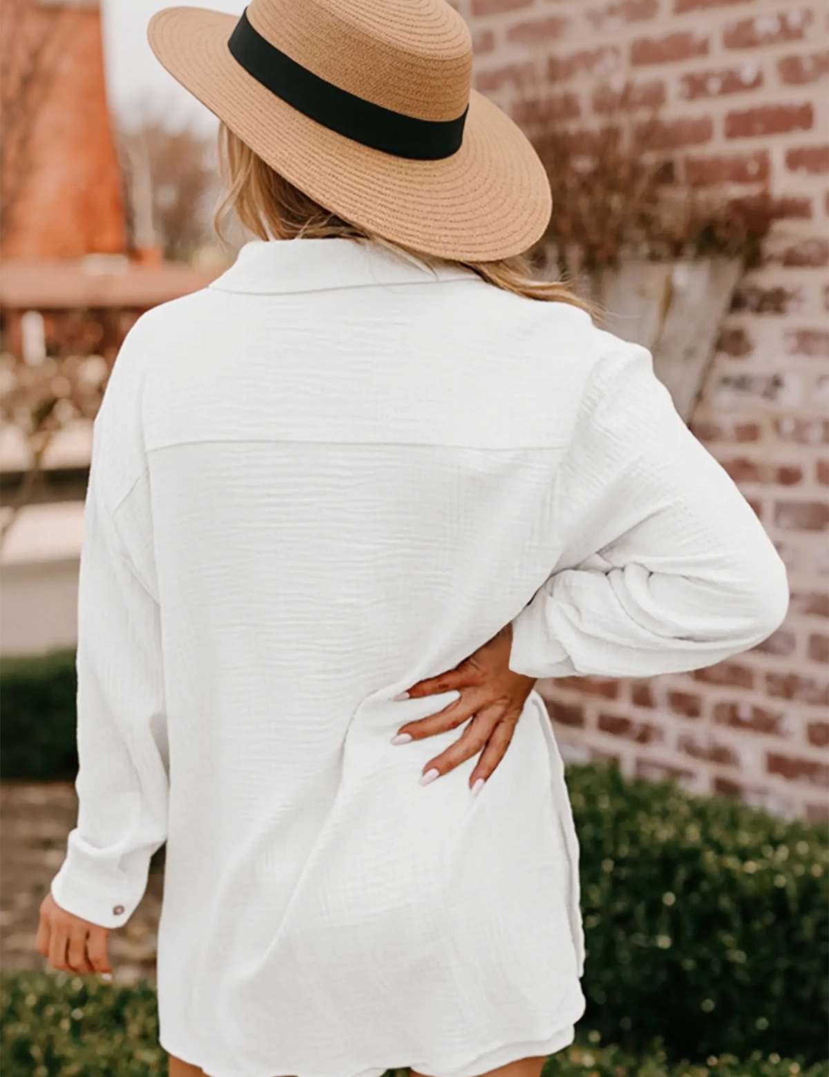 Womens White Casual Button Down Long Sleeve Jumpsuit Fisoew - Fisoew