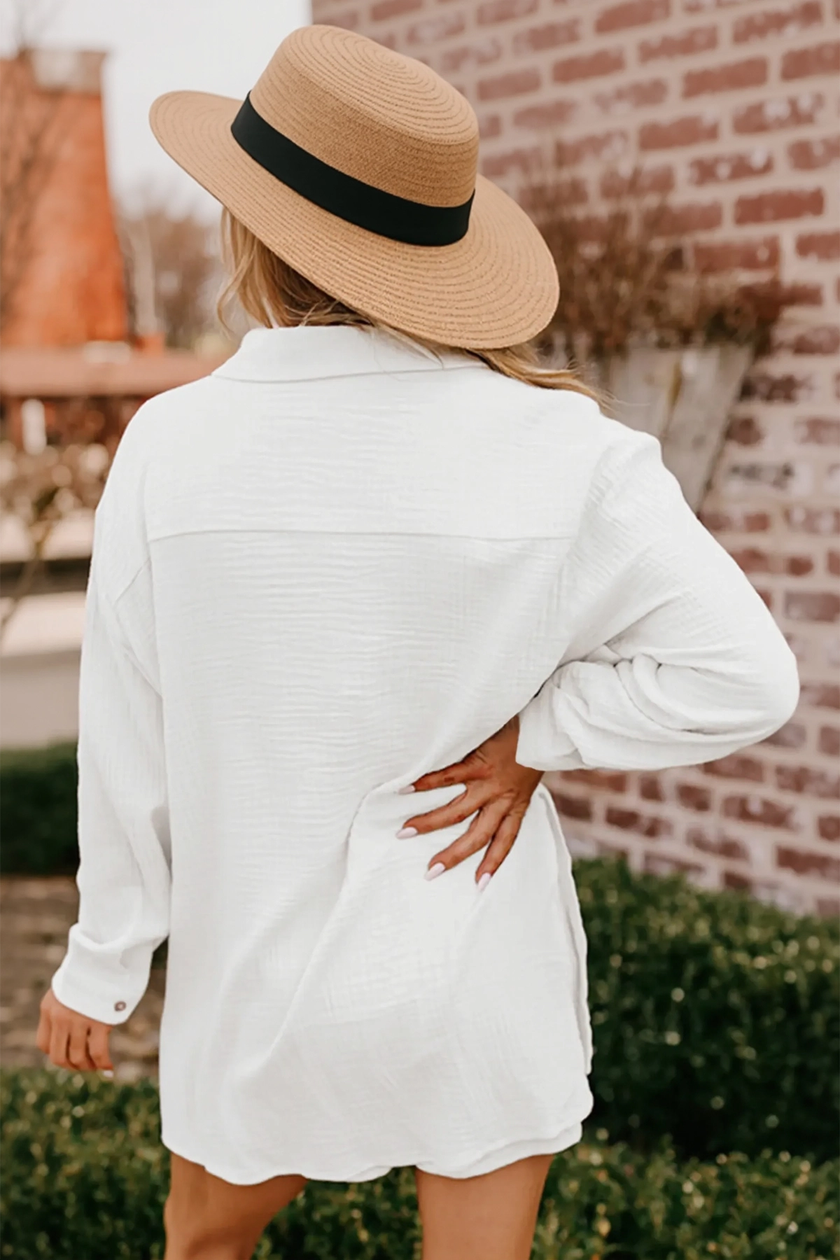 Womens White Casual Button Down Long Sleeve Jumpsuit Fisoew - Fisoew