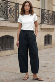 Fisoew Women's Black Wide Leg Barrel Pants - Fisoew