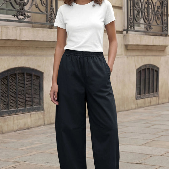 Fisoew Women's Black Wide Leg Barrel Pants - Fisoew
