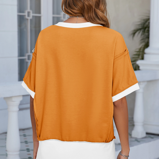 Womens Orange Color Block Lounge Short Set  Fisoew - Fisoew