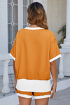 Womens Orange Color Block Lounge Short Set  Fisoew - Fisoew