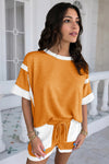 Womens Orange Color Block Lounge Short Set  Fisoew - Fisoew