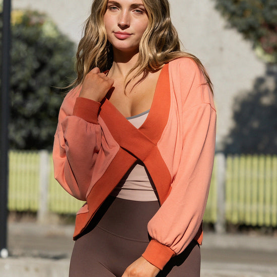Reversible Wrap Long Sleeve Sweatshirt - Fisoew