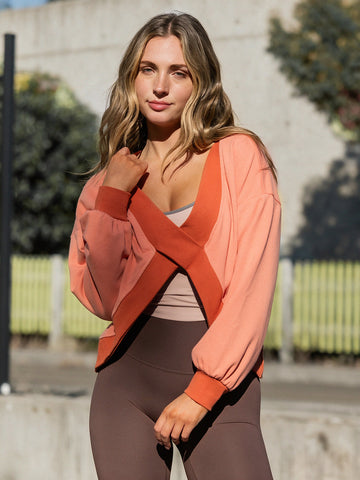 Reversible Wrap Long Sleeve Sweatshirt - Fisoew