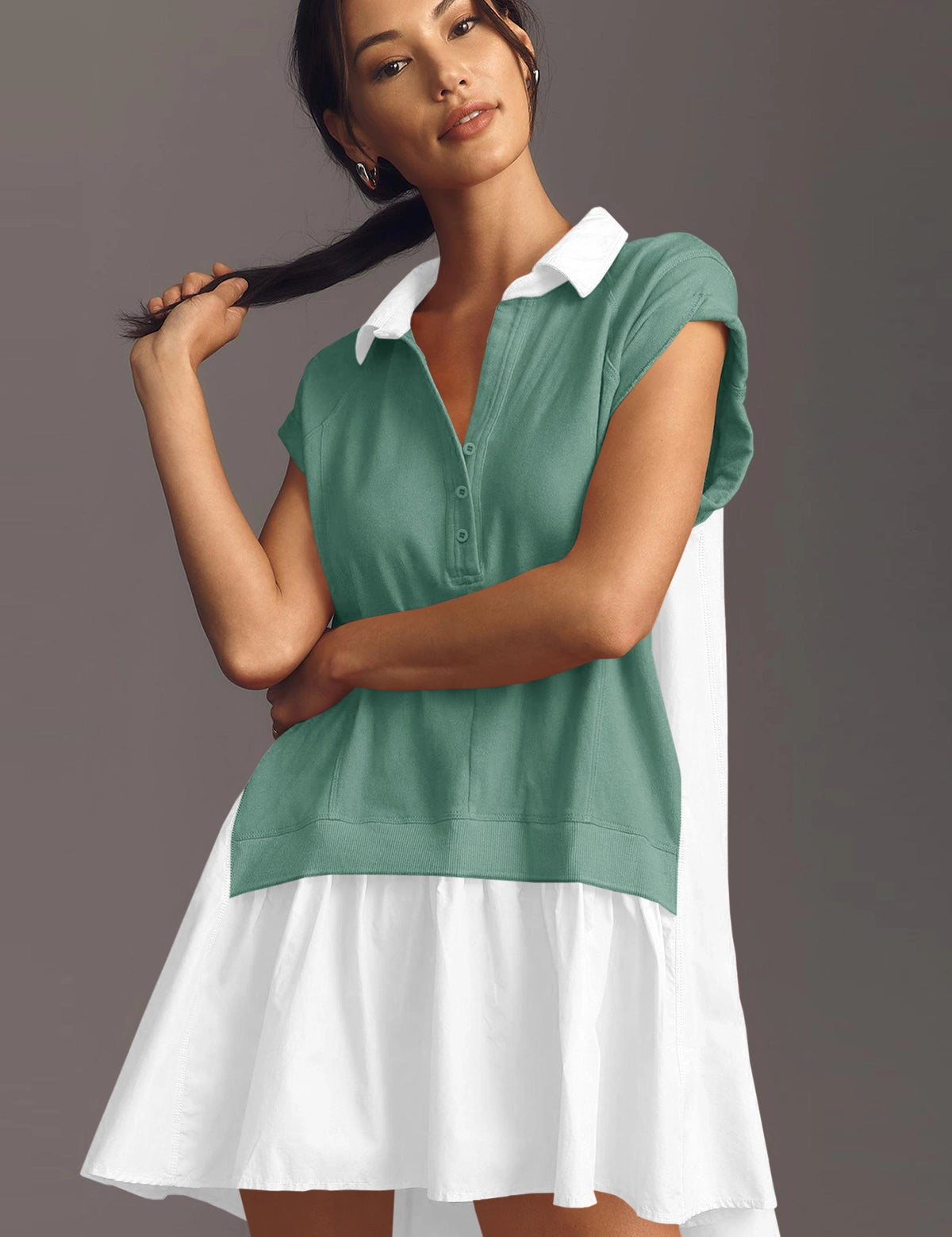 Fisoew Women's Green Oversized Patchwork Mini Dress - Fisoew