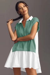 Fisoew Women's Green Oversized Patchwork Mini Dress