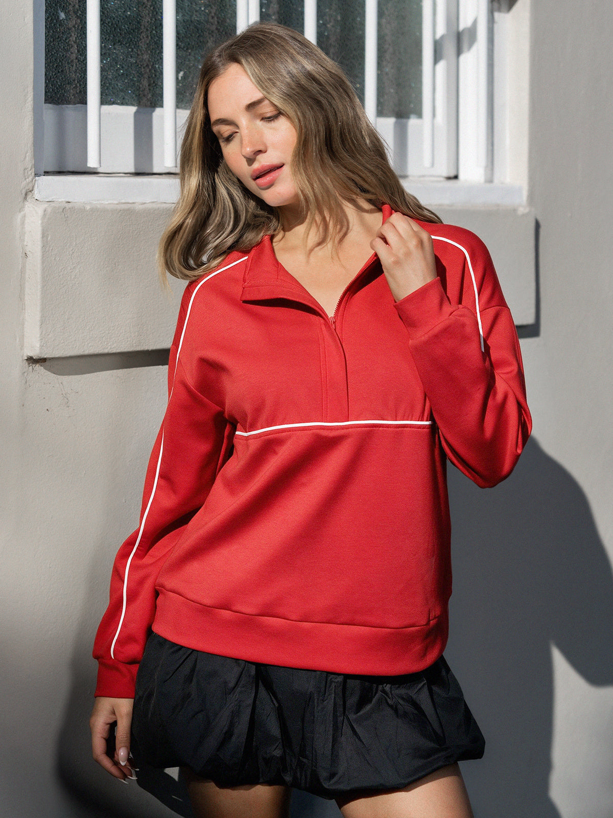 Long Sleeve Zipper Solid Sweatshirts - Fisoew