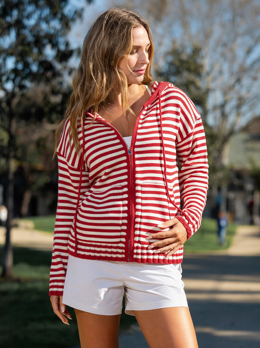 Striped Zip Up Hoodie Long Sleeve Cardigans