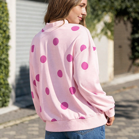 Mock Neck Long Sleeve Polka Dot Sweatshirts - Fisoew