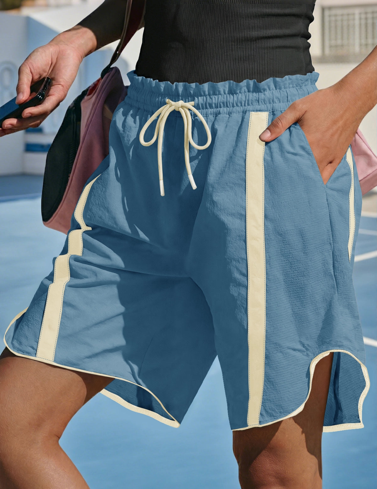 Fisoew Women's Blue Baggy Cargo Workout Running Athletic Yoga Shorts - Fisoew