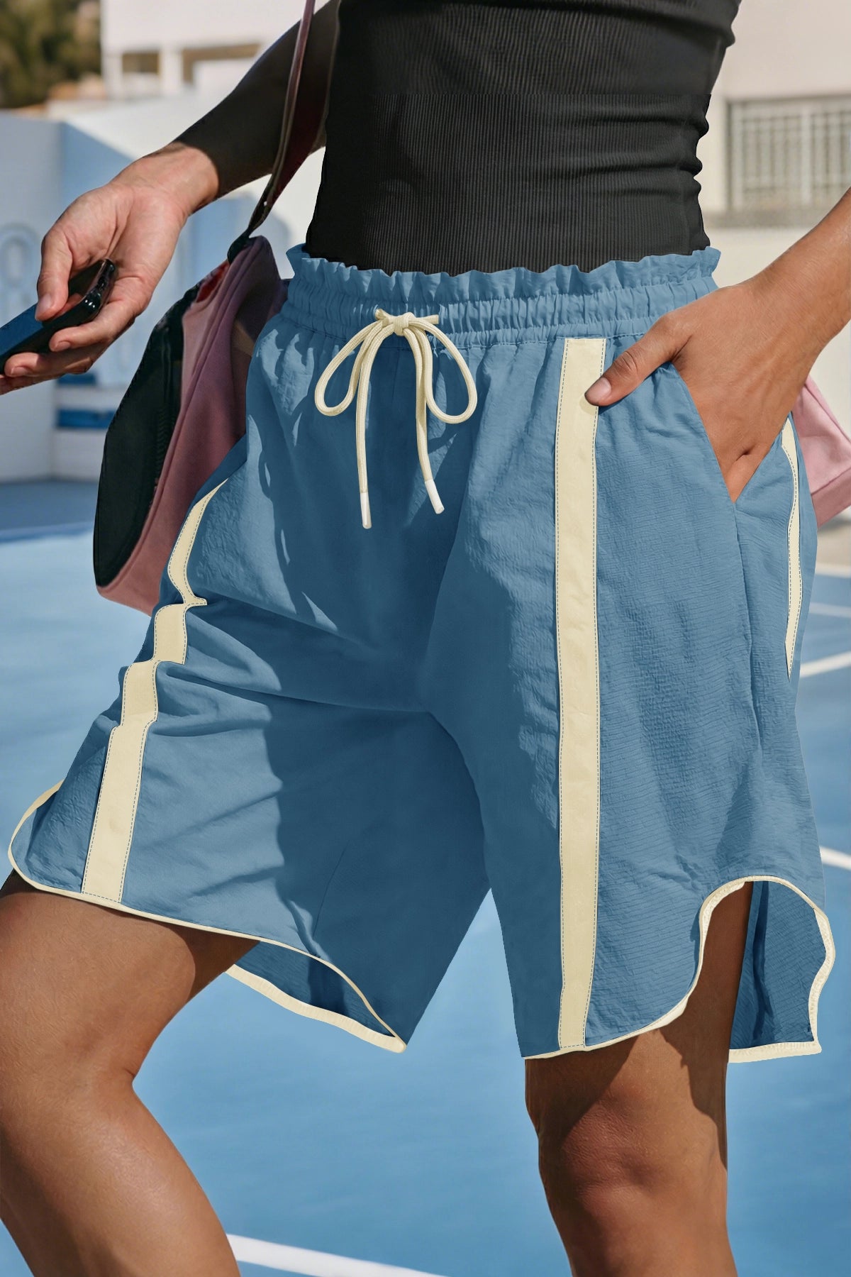 Fisoew Women's Blue Baggy Cargo Workout Running Athletic Yoga Shorts - Fisoew