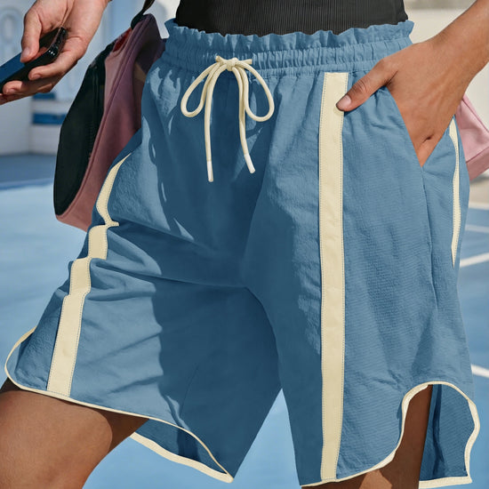 Fisoew Women's Blue Baggy Cargo Workout Running Athletic Yoga Shorts - Fisoew