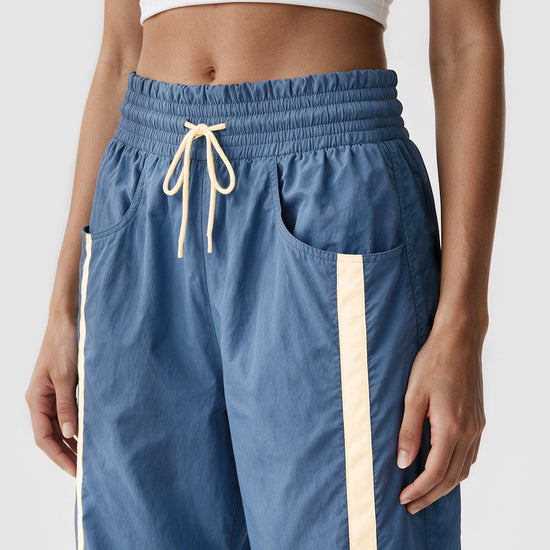 Drawstring Elastic Contrast Color Pants - Fisoew
