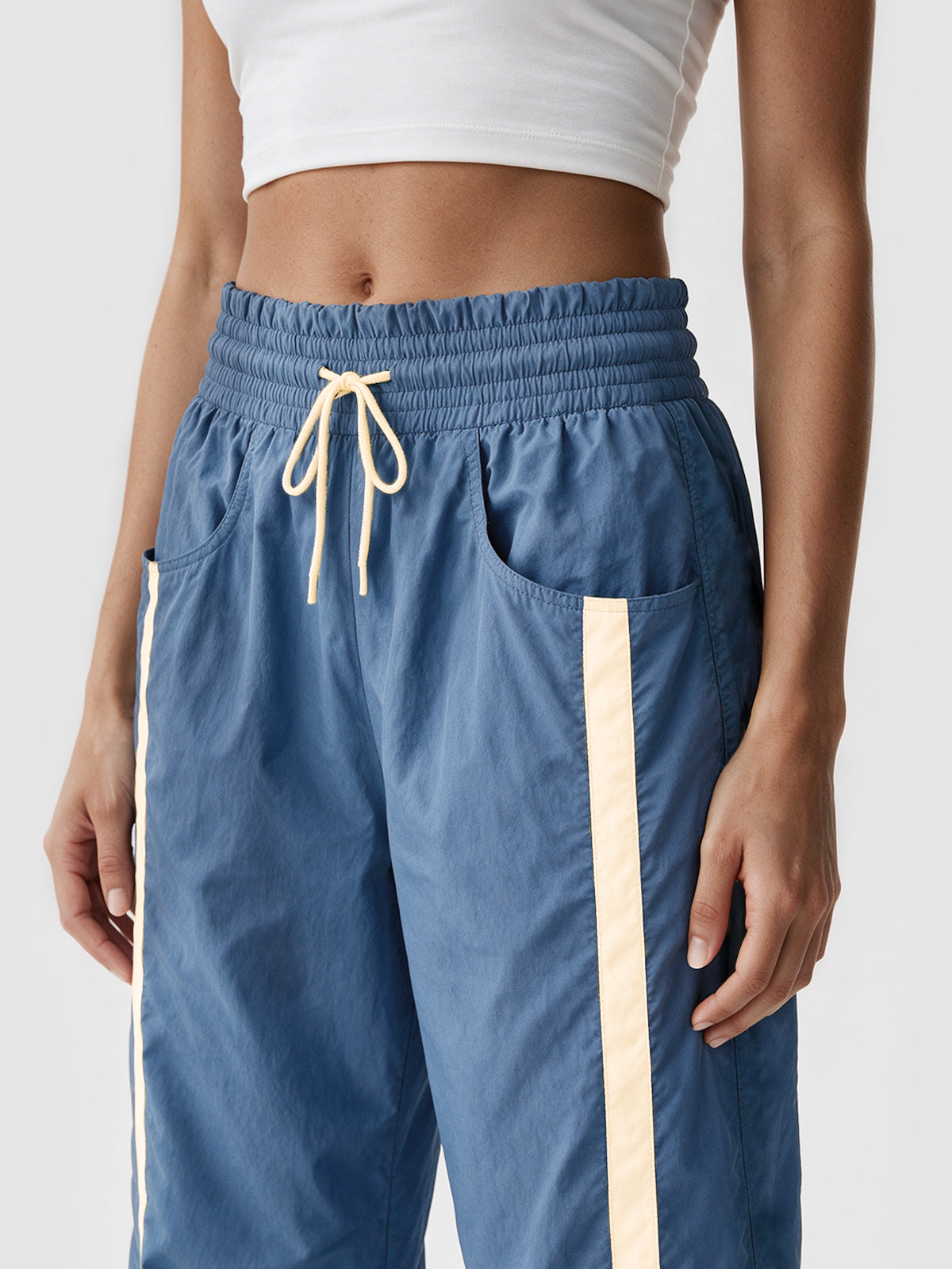 Drawstring Elastic Contrast Color Pants - Fisoew
