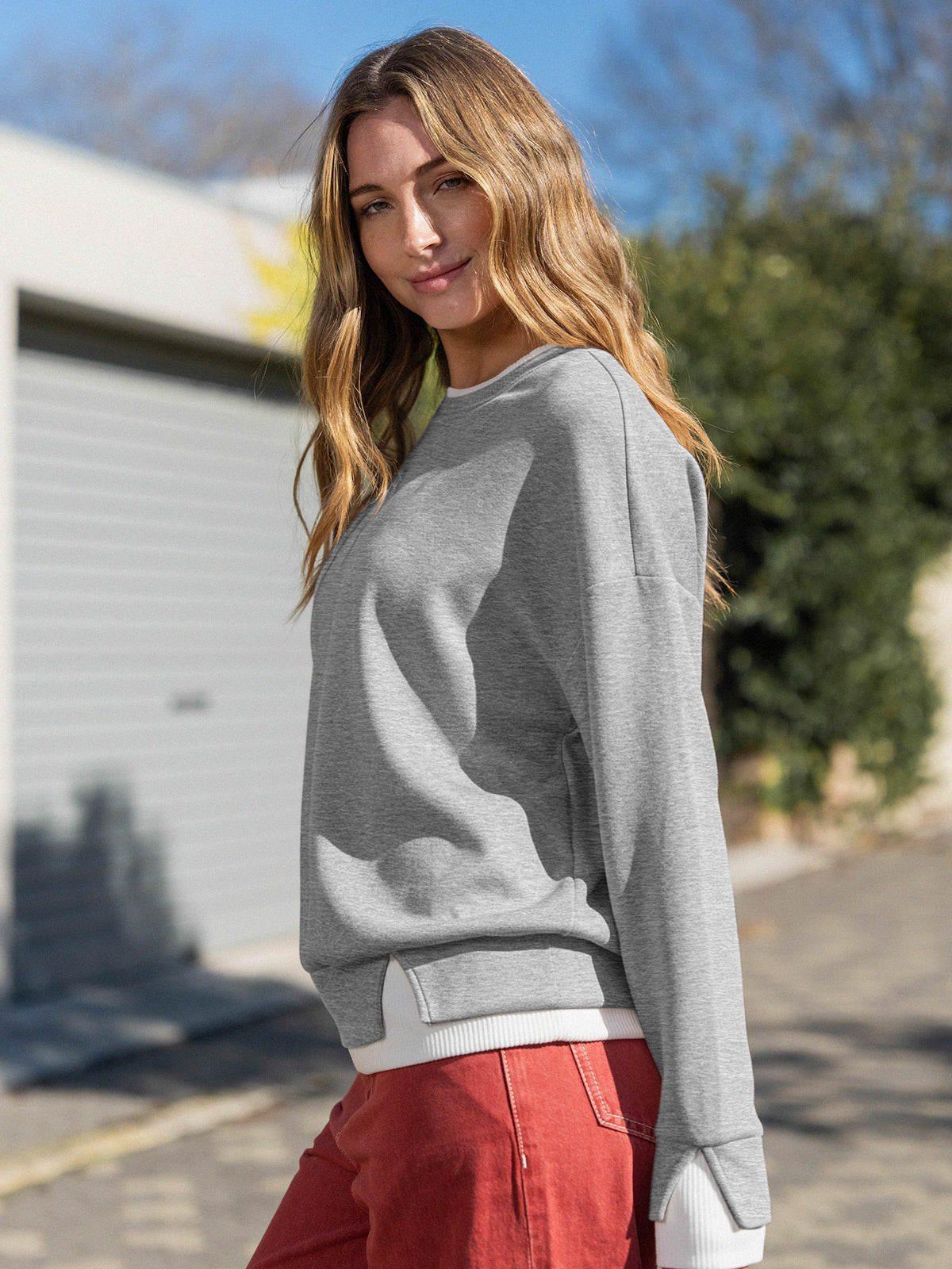 Faux Layered Oversized Sweatshirts - Fisoew