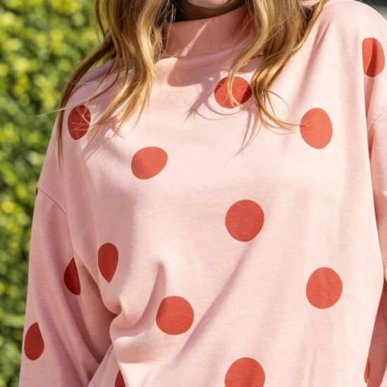 Mock Neck Long Sleeve Polka Dot Sweatshirts - Fisoew