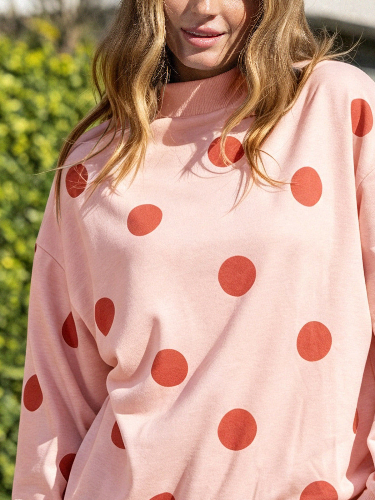 Mock Neck Long Sleeve Polka Dot Sweatshirts - Fisoew