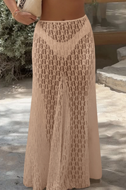 Fisoew Women's Khaki High Waist A Line Lace Maxi Skirt - Fisoew