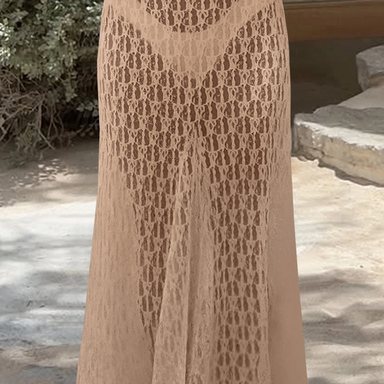 Fisoew Women's Khaki High Waist A Line Lace Maxi Skirt - Fisoew