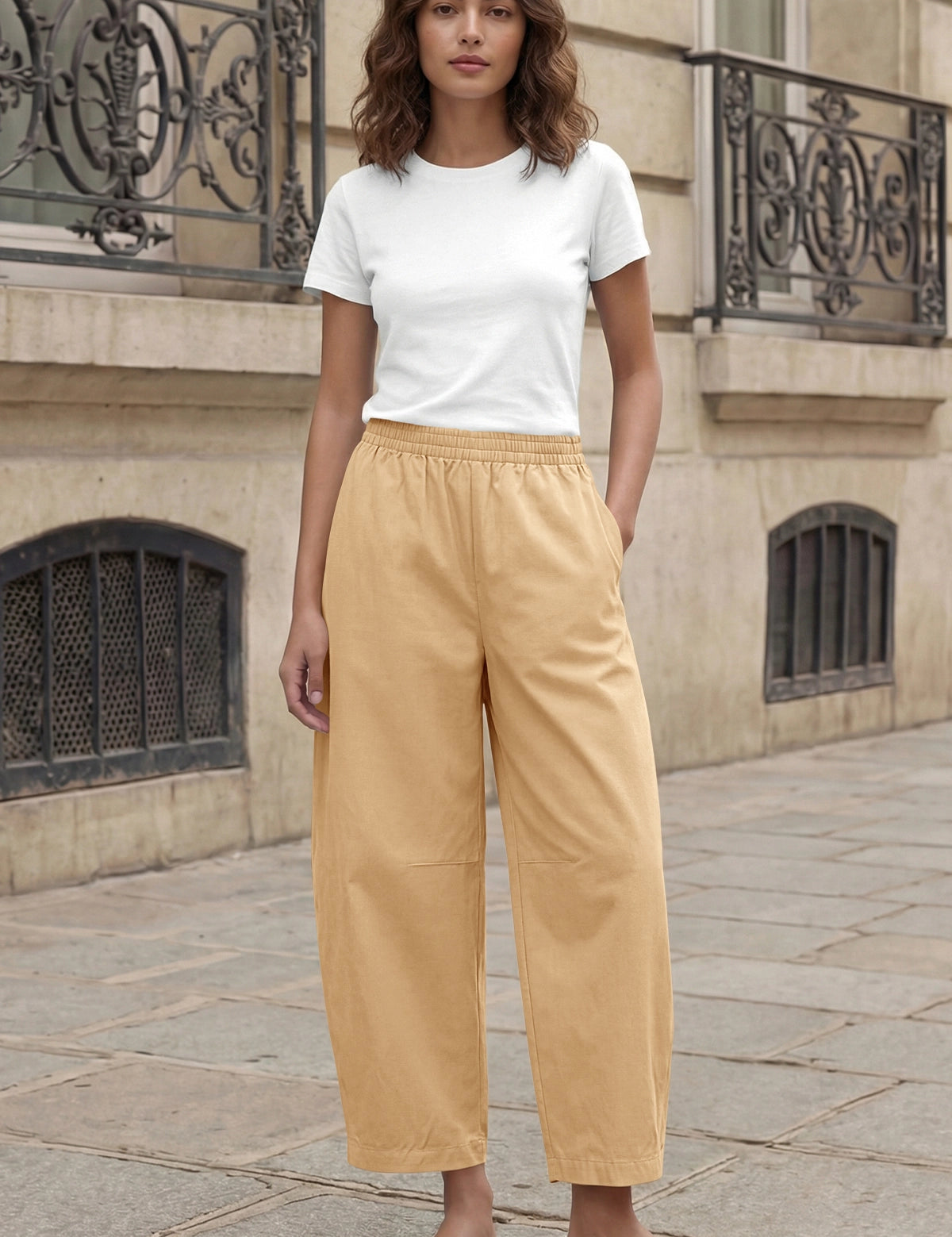 Fisoew Women's Khaki Wide Leg Barrel Pants - Fisoew